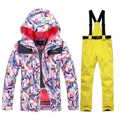-30 de grade iarna caldă pentru femei seturi de costume de zăpadă îmbrăcăminte pentru snowboard, impermeabilă, rezistentă la vânt, jachetă de schi în aer liber și pantaloni cu bavete pentru femei