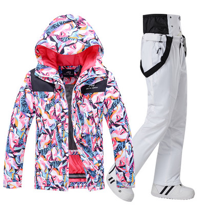 -30 de grade iarna caldă pentru femei seturi de costume de zăpadă îmbrăcăminte pentru snowboard, impermeabilă, rezistentă la vânt, jachetă de schi în aer liber și pantaloni cu bavete pentru femei