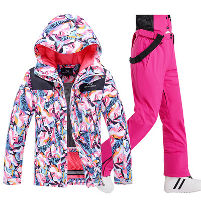 -30 de grade iarna caldă pentru femei seturi de costume de zăpadă îmbrăcăminte pentru snowboard, impermeabilă, rezistentă la vânt, jachetă de schi în aer liber și pantaloni cu bavete pentru femei