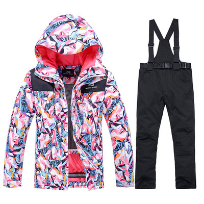-30 de grade iarna caldă pentru femei seturi de costume de zăpadă îmbrăcăminte pentru snowboard, impermeabilă, rezistentă la vânt, jachetă de schi în aer liber și pantaloni cu bavete pentru femei