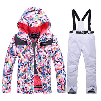 -30 de grade iarna caldă pentru femei seturi de costume de zăpadă îmbrăcăminte pentru snowboard, impermeabilă, rezistentă la vânt, jachetă de schi în aer liber și pantaloni cu bavete pentru femei