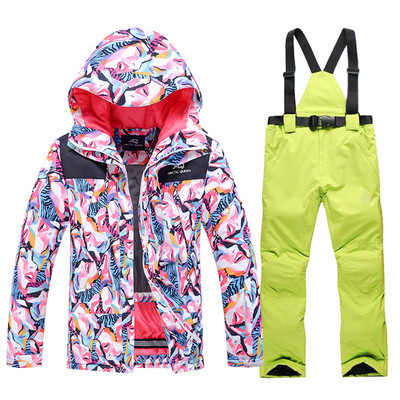-30 de grade iarna caldă pentru femei seturi de costume de zăpadă îmbrăcăminte pentru snowboard, impermeabilă, rezistentă la vânt, jachetă de schi în aer liber și pantaloni cu bavete pentru femei