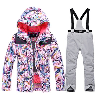 -30 de grade iarna caldă pentru femei seturi de costume de zăpadă îmbrăcăminte pentru snowboard, impermeabilă, rezistentă la vânt, jachetă de schi în aer liber și pantaloni cu bavete pentru femei