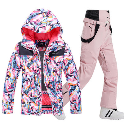 -30 de grade iarna caldă pentru femei seturi de costume de zăpadă îmbrăcăminte pentru snowboard, impermeabilă, rezistentă la vânt, jachetă de schi în aer liber și pantaloni cu bavete pentru femei