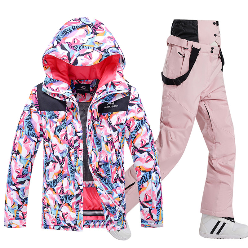 -30 de grade iarna caldă pentru femei seturi de costume de zăpadă îmbrăcăminte pentru snowboard, impermeabilă, rezistentă la vânt, jachetă de schi în aer liber și pantaloni cu bavete pentru femei