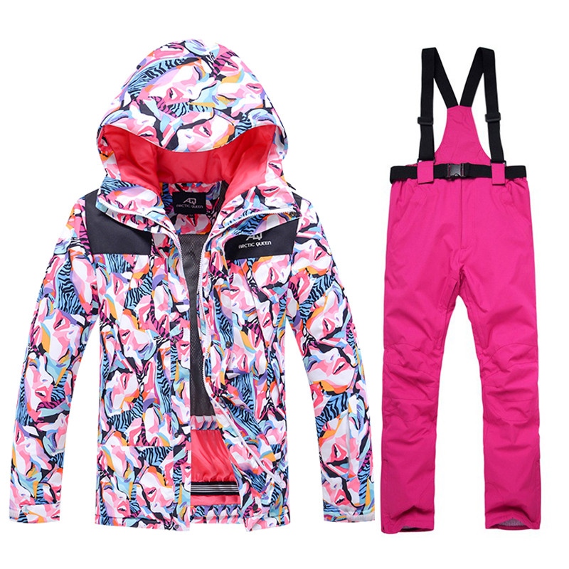 -30 de grade iarna caldă pentru femei seturi de costume de zăpadă îmbrăcăminte pentru snowboard, impermeabilă, rezistentă la vânt, jachetă de schi în aer liber și pantaloni cu bavete pentru femei