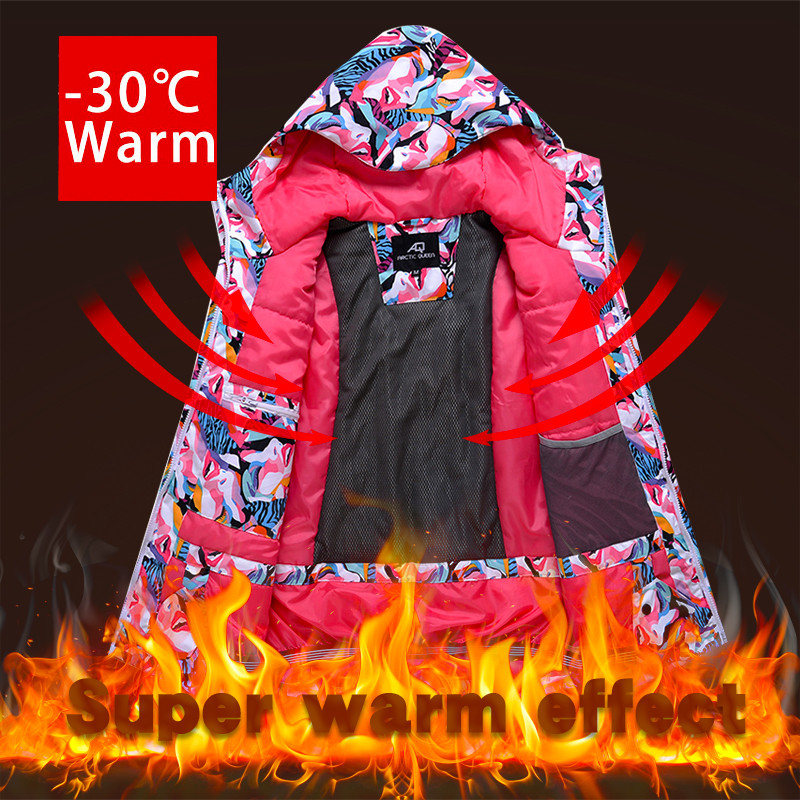 -30 de grade iarna caldă pentru femei seturi de costume de zăpadă îmbrăcăminte pentru snowboard, impermeabilă, rezistentă la vânt, jachetă de schi în aer liber și pantaloni cu bavete pentru femei