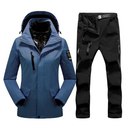 Winter Thick Warm Ski Suit Women Windproof Waterproof Outdoor 2 In 1 Snow Jackets Pants Set Female Snowboard Tracksuits Brand