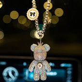 Desene animat Diamant Cristal Arc Urs Pandantiv Mașină Oglindă Ornamente Agățate Bling Decor Interior Mașină Accesorii Femei