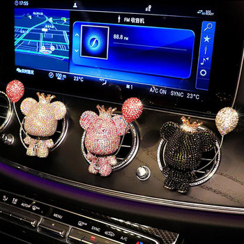 Карикатура Diamond Crystal Bow Bear Автомобилна висулка Огледало Висящи орнаменти Bling Автомобилна интериорна декорация Дамски аксесоари