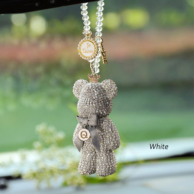 Desene animat Diamant Cristal Arc Urs Pandantiv Mașină Oglindă Ornamente Agățate Bling Decor Interior Mașină Accesorii Femei