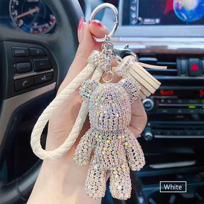Desene animat Diamant Cristal Arc Urs Pandantiv Mașină Oglindă Ornamente Agățate Bling Decor Interior Mașină Accesorii Femei