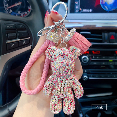 Desene animat Diamant Cristal Arc Urs Pandantiv Mașină Oglindă Ornamente Agățate Bling Decor Interior Mașină Accesorii Femei
