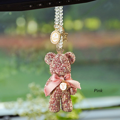 Desene animat Diamant Cristal Arc Urs Pandantiv Mașină Oglindă Ornamente Agățate Bling Decor Interior Mașină Accesorii Femei