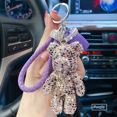 Desene animat Diamant Cristal Arc Urs Pandantiv Mașină Oglindă Ornamente Agățate Bling Decor Interior Mașină Accesorii Femei