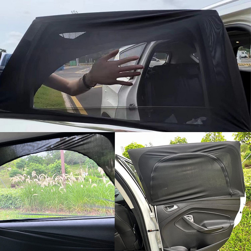 2 buc Umbrire fereastră mașină-Geam lateral Umbrire de soare plasă respirabilă-fermoar Husă geam mașină Ecran-Mașină Camping confidențialitate Universal