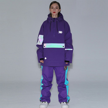 Ανδρικό γυναικείο μπουφάν + παντελόνι σκι Ζεστές αντιανεμικές χειμερινές φόρμες με κουκούλα Αδιάβροχο αθλητικά ρούχα εξωτερικού χώρου στολή Snowboard Ski