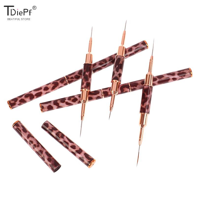 Pensule pentru arta unghiilor cu imprimeu leopard Perie cu cap dublu pentru arta unghiilor Perie cu dungi Desen Pictura Perii pentru design de unghii Detalii alungite