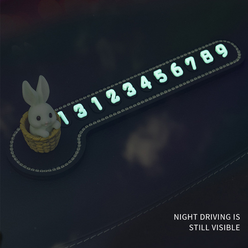 Număr de telefon în mașină Semn de oprire temporară Iepuraș de desene animate multifuncționale Carte de parcare temporară Decorare promptă a plăcuței de înmatriculare