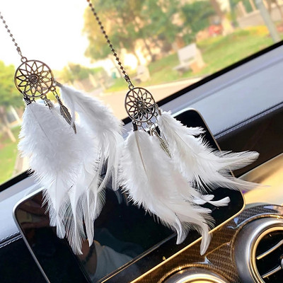 Pandantiv pentru mașină Catcher de vise pentru fete, oglindă cu pene, pandantiv pentru agățat, decorațiuni pentru casă, ornament pentru mașină norocoasă, accesorii pentru interiorul mașinii pentru fete