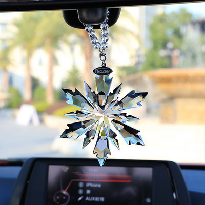 Oglindă retrovizoare mașină pandantiv Modelare interior mașină Ornamente cu bile de cristal Decorare mașină Ornamente pentru mașină cu fulg de nea de cristal