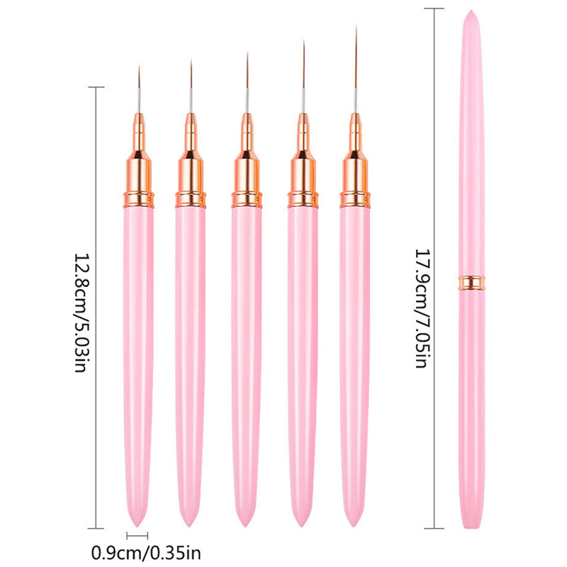 Căptușeli profesionale pentru arta unghiilor, perii cu dungi, instrument roz, mâner din metal, desen pentru detaliu, pictură, amestecare, perie pentru unghii.