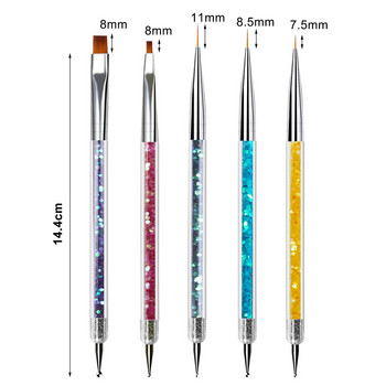 5Pcs Nail Art Liner Brush Nail Art Point Drill Brush Brush Brush Pen Nail Dotting Pen Двустранна писалка за нокти Liner