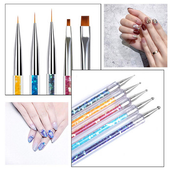 5Pcs Nail Art Liner Brush Nail Art Point Drill Brush Brush Brush Pen Nail Dotting Pen Двустранна писалка за нокти Liner