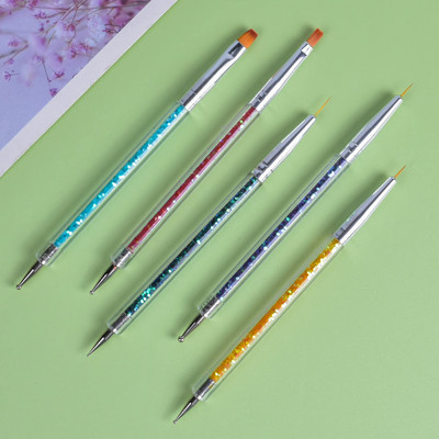 5Pcs Nail Art Liner Brush Nail Art Point Drill Brush Brush Brush Pen Nail Dotting Pen Двустранна писалка за нокти Liner