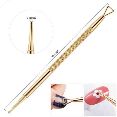 Pix cu două capete din oțel inoxidabil pentru arătarea unghiilor, cu flori de punctat, culegător de strasuri