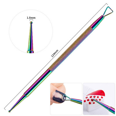 Pix cu două capete din oțel inoxidabil pentru arătarea unghiilor, cu flori de punctat, culegător de strasuri