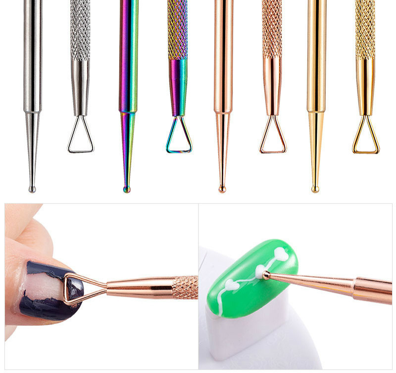 Pix cu două capete din oțel inoxidabil pentru arătarea unghiilor, cu flori de punctat, culegător de strasuri