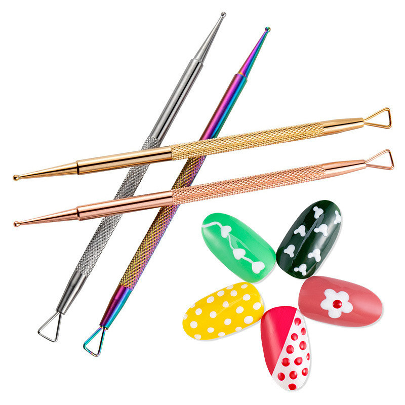 Pix cu două capete din oțel inoxidabil pentru arătarea unghiilor, cu flori de punctat, culegător de strasuri