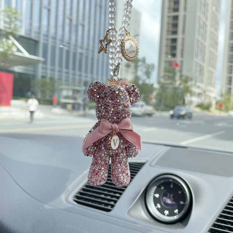 Animacinis filmas deimantinis krištolinis lankelis niūrus meškiukas automobilio pakabukas veidrodis kabantys papuošalai Bling automobilio interjero dekoravimas moteriški aksesuarai