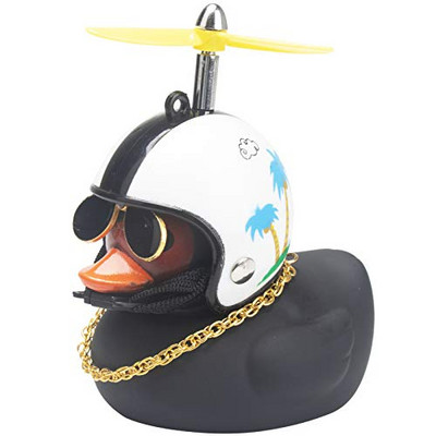 Guminis mielas anties žaislinis automobilio papuošalas Geltonos anties automobilio prietaisų skydelio papuošalai Šaunūs akiniai Antis su sraigto šalmu Auksinė grandinėlė