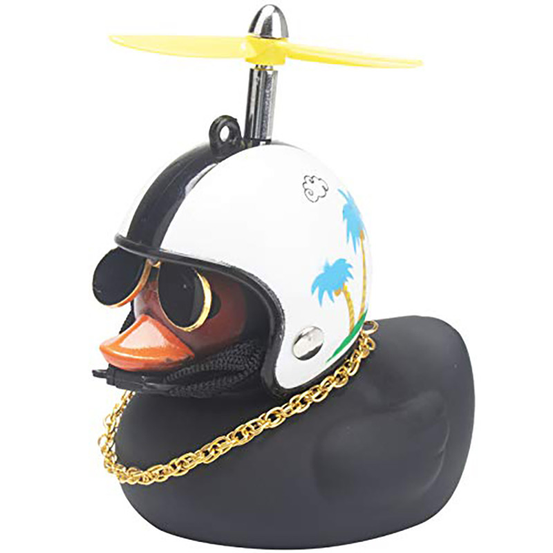Guminis mielas anties žaislinis automobilio papuošalas Geltonos anties automobilio prietaisų skydelio papuošalai Šaunūs akiniai Antis su sraigto šalmu Auksinė grandinėlė