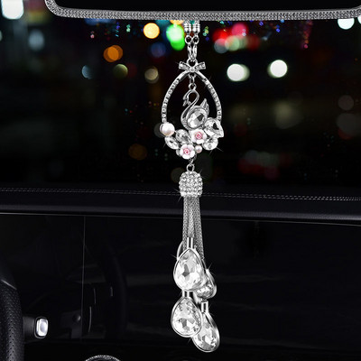 Bling Bling Girl Accesorii pentru mașină Stare norocoasă Lebădă Ornamente de agățat Oglinda retrovizoare Decorare cu stras de lux Femei