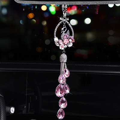 Bling Bling Girl Accesorii pentru mașină Stare norocoasă Lebădă Ornamente de agățat Oglinda retrovizoare Decorare cu stras de lux Femei