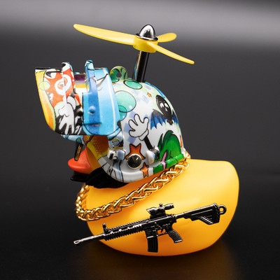 Ornamente drăguțe de rață de cauciuc pentru mașini de jucărie, rață galbenă, decorațiuni pentru bordul mașinii, Gadget-uri pentru biciclete cu cască cu elice, accesorii pentru mașini