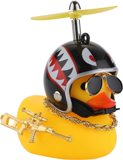 Ornamente drăguțe de rață de cauciuc pentru mașini de jucărie, rață galbenă, decorațiuni pentru bordul mașinii, Gadget-uri pentru biciclete cu cască cu elice, accesorii pentru mașini