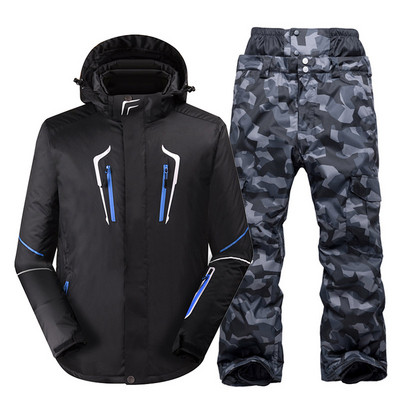 Costum de zăpadă pentru bărbați de culoare pură, îmbrăcăminte pentru sport în aer liber, îmbrăcăminte pentru snowboard, costum impermeabil, rezistent la vânt, jachetă și pantaloni de schi pentru bărbați