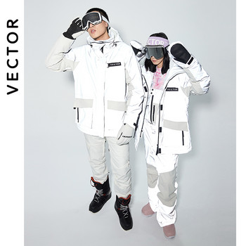 VECTOR Γυναικεία ζεστή φόρμα σκι με κουκούλα Γυναικεία ανδρική αδιάβροχη αντιανεμική αντανακλαστική μπουφάν Snowboard για σκι Ρούχα εξωτερικού χώρου
