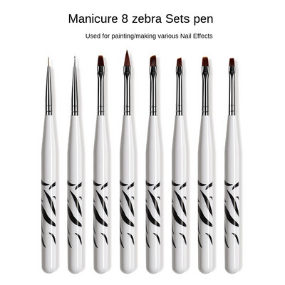 Set de instrumente pentru unghii 8 bucăți cu desen de culoare Gradient Terapie cu lumină Desen Linie de desen sculptat Pix Model de cai Suport stilou
