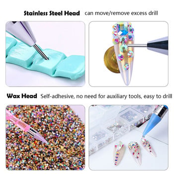 1 τμχ Dual Heads Ακρυλικό Μεταλλικό Dotting Wax Pen Pen Handle Nail Dotting Pen Nail Art DIY Professional Nail Point Drill Tools