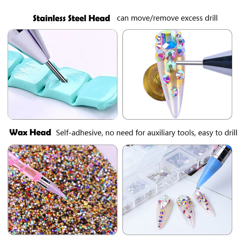1PC Dual Heads Acrilic Metal Dotting Wax Pen mâner de tărtăcuță Nail Dotting Pen Nail Art DIY Professional Nail Point Drill Tools