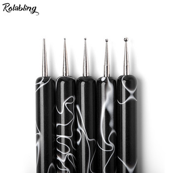 5 τμχ/σετ 2 way Nail Art Dotting Pen Marbleizing Painting Drawing Pen Brush Nail Art Σετ βούρτσας νυχιών UV Gel Σετ εργαλείων Nail Dotting
