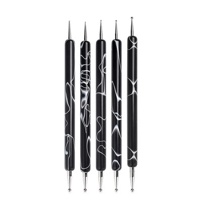 5db/készlet 2 utas Nail Art Pöttyöző Toll Márványozó Festés Rajz Toll Ecset Köröm Art Ecsetkészlet UV Gél Köröm Pöttyöző Szerszámkészlet