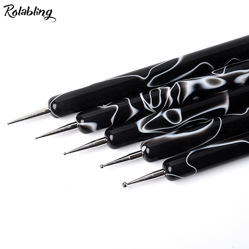 5db/készlet 2 utas Nail Art Pöttyöző Toll Márványozó Festés Rajz Toll Ecset Köröm Art Ecsetkészlet UV Gél Köröm Pöttyöző Szerszámkészlet