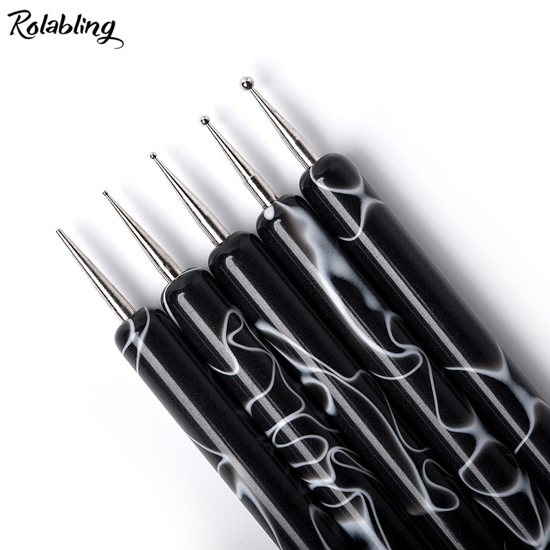 5db/készlet 2 utas Nail Art Pöttyöző Toll Márványozó Festés Rajz Toll Ecset Köröm Art Ecsetkészlet UV Gél Köröm Pöttyöző Szerszámkészlet
