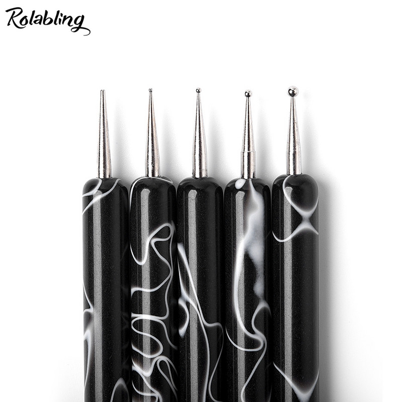5db/készlet 2 utas Nail Art Pöttyöző Toll Márványozó Festés Rajz Toll Ecset Köröm Art Ecsetkészlet UV Gél Köröm Pöttyöző Szerszámkészlet